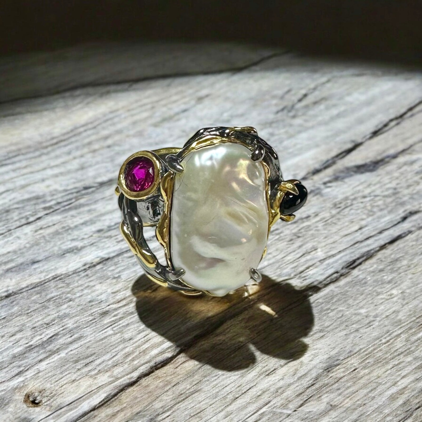 Barok İnci Amorf 925 Ayar Gümüş El Yapımı Özel Tasarım Yüzük