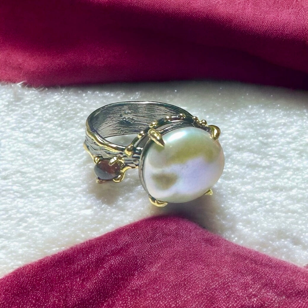 Baroque Pearl Amorphous 925 Sterling Silver Handmade Custom Design Ring