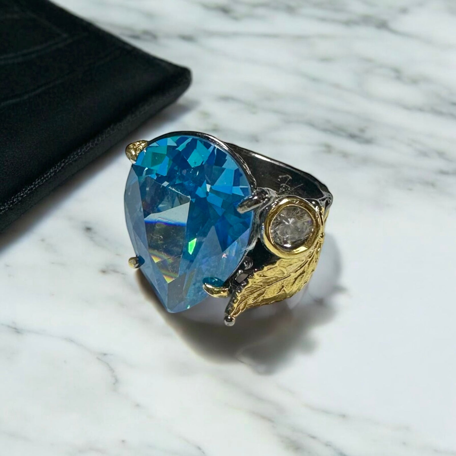 Aquamarin Damla 925 Ayar Gümüş El Yapımı Özel Tasarım Yüzük