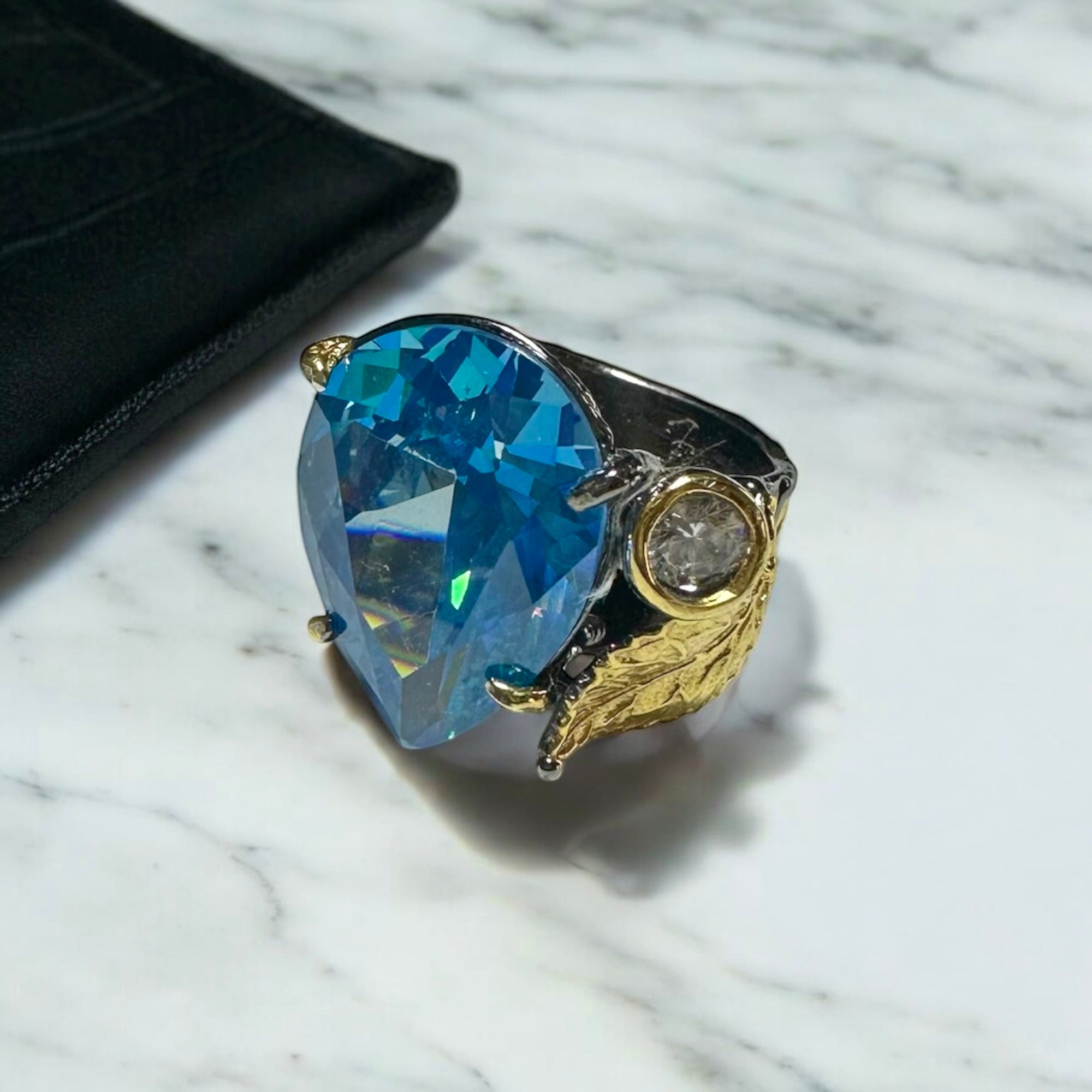 Aquamarin Damla 925 Ayar Gümüş El Yapımı Özel Tasarım Yüzük