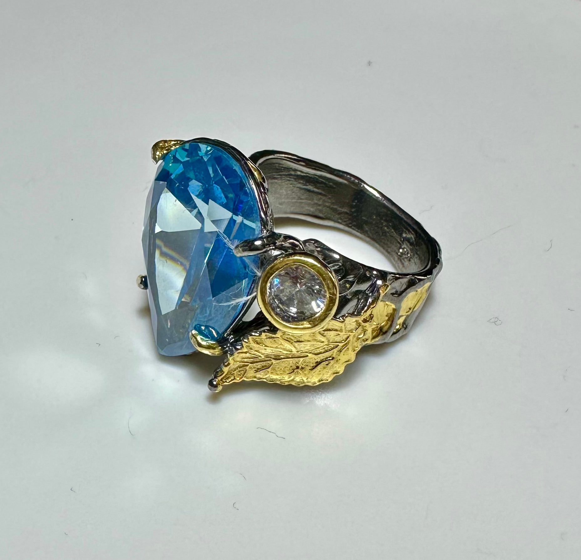 Aquamarin Damla 925 Ayar Gümüş El Yapımı Özel Tasarım Yüzük