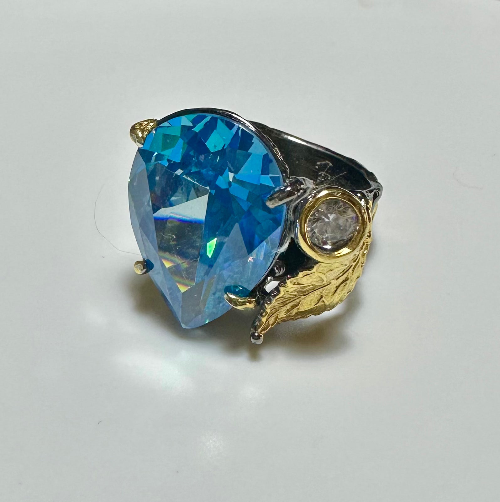 Aquamarin Damla 925 Ayar Gümüş El Yapımı Özel Tasarım Yüzük