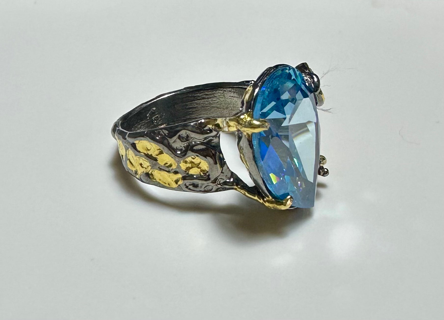 Aquamarin Damla 925 Ayar Gümüş El Yapımı Özel Tasarım Yüzük