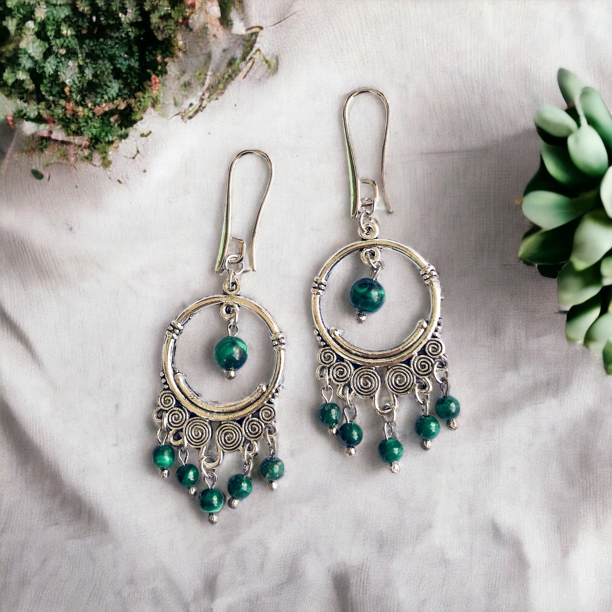 Malakit (Malahit) Doğal Taş Küpe