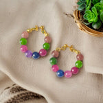 Renkli Ceyt Taşlı Altın Yaldız Kaplama Gümüş Küpe