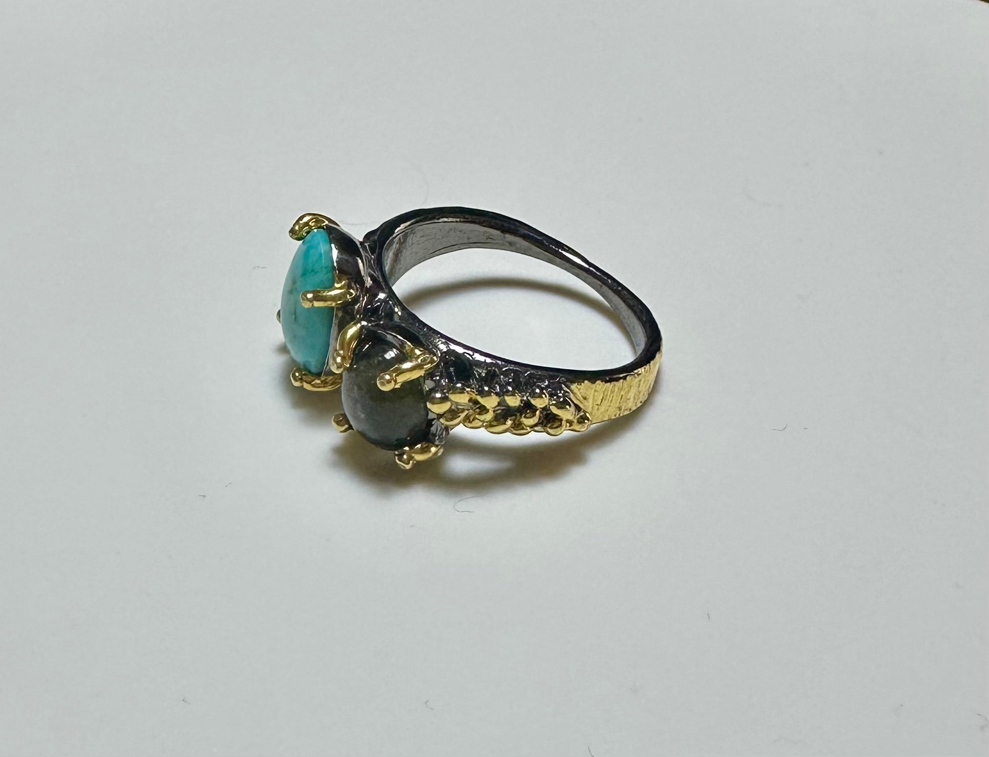 Turquoise & Labradorite 925 Sterling Silver Handmade Special Design Ring
