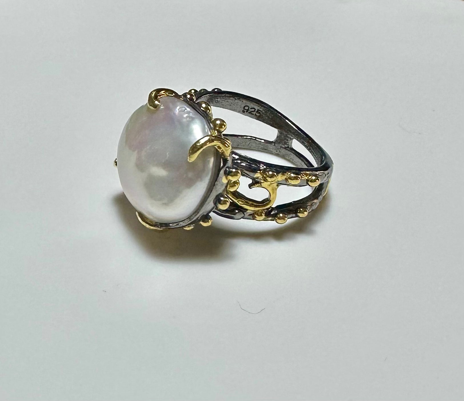 Barok İnci 925 Ayar Gümüş EL işi Özel Tasarım Yüzük