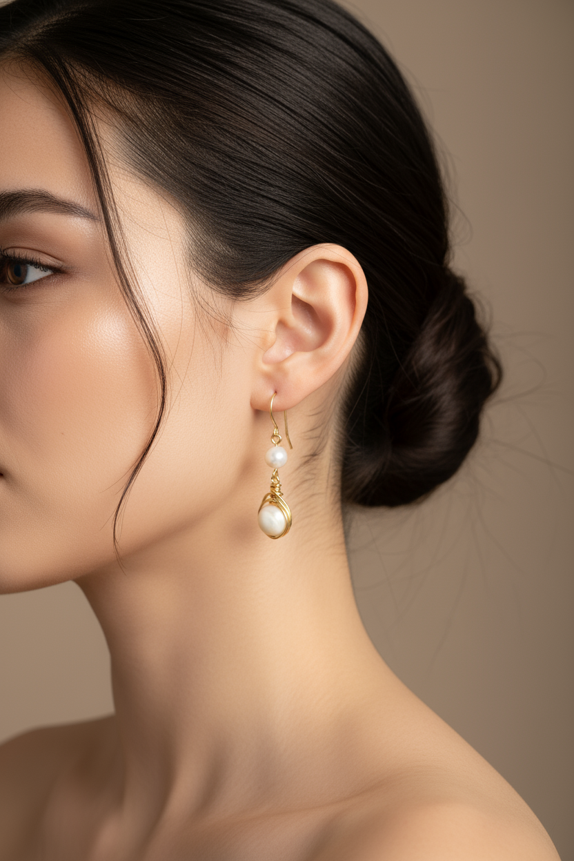 Sedef Doğal Taş Gümüş Tel Sarma Küpe