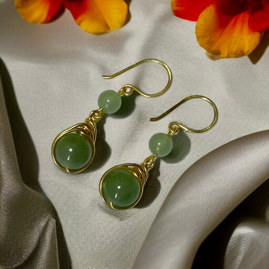 Aventurin Doğal Taş Tel Sarma Gümüş Altın Yaldız Kaplama Küpe