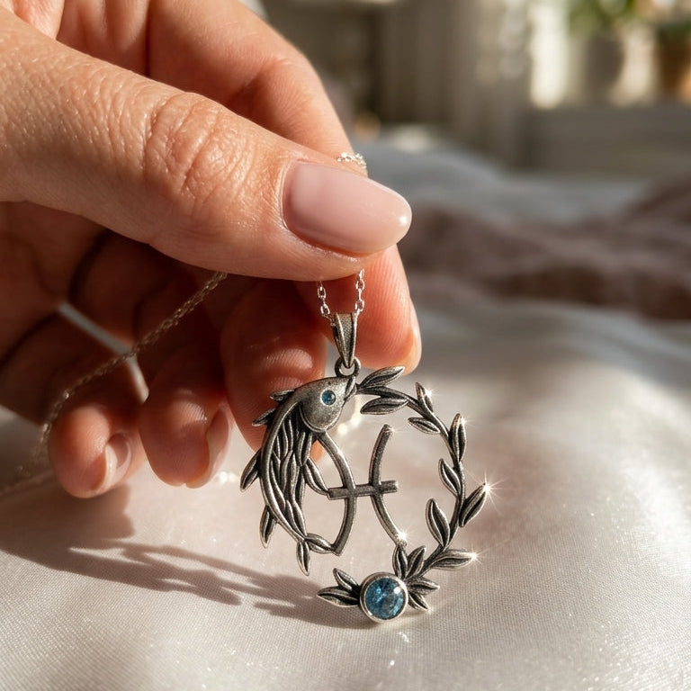 Balık Burcu Kolyesi – Aquamarine Zirkon Taşlı