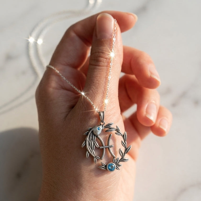 Balık Burcu Kolyesi – Aquamarine Zirkon Taşlı