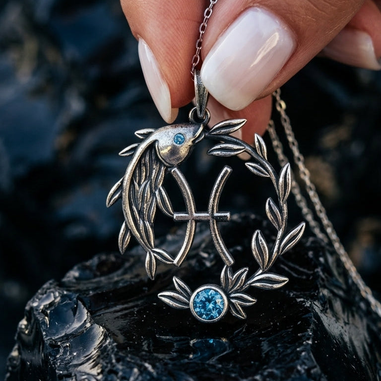 Balık Burcu Kolyesi – Aquamarine Zirkon Taşlı