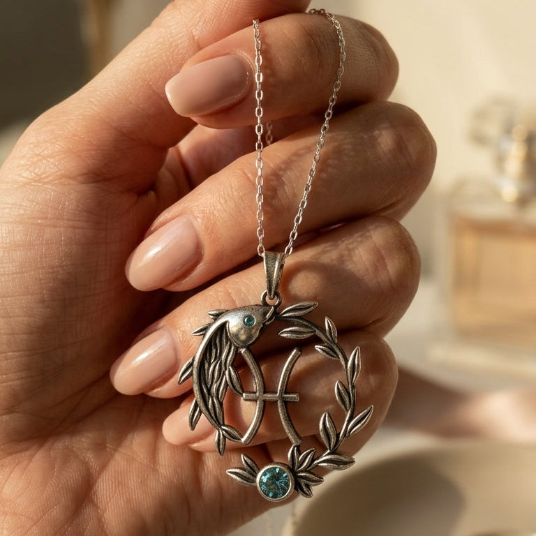 Balık Burcu Kolyesi – Aquamarine Zirkon Taşlı