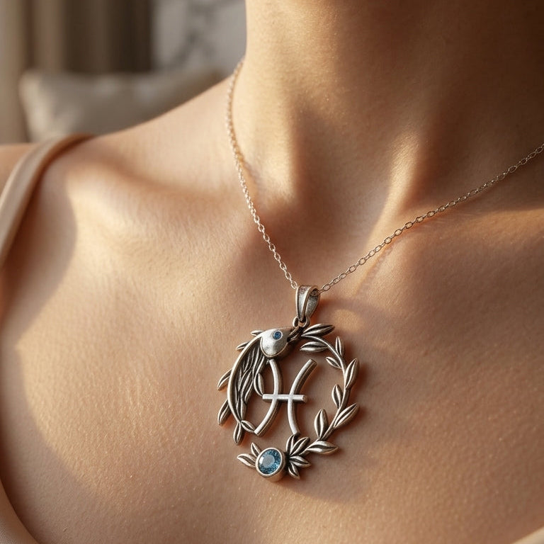 Balık Burcu Kolyesi – Aquamarine Zirkon Taşlı