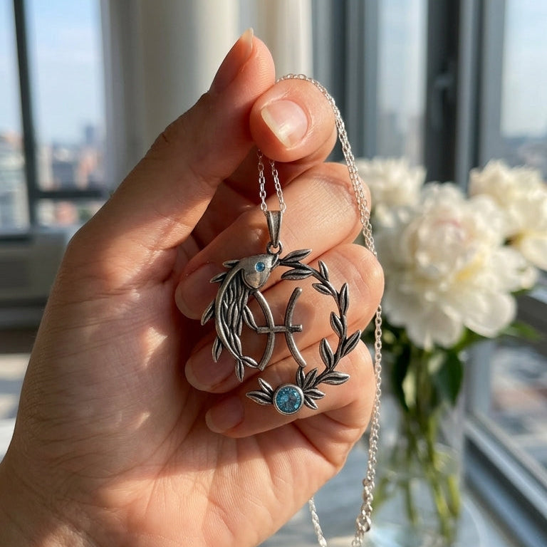 Balık Burcu Kolyesi – Aquamarine Zirkon Taşlı