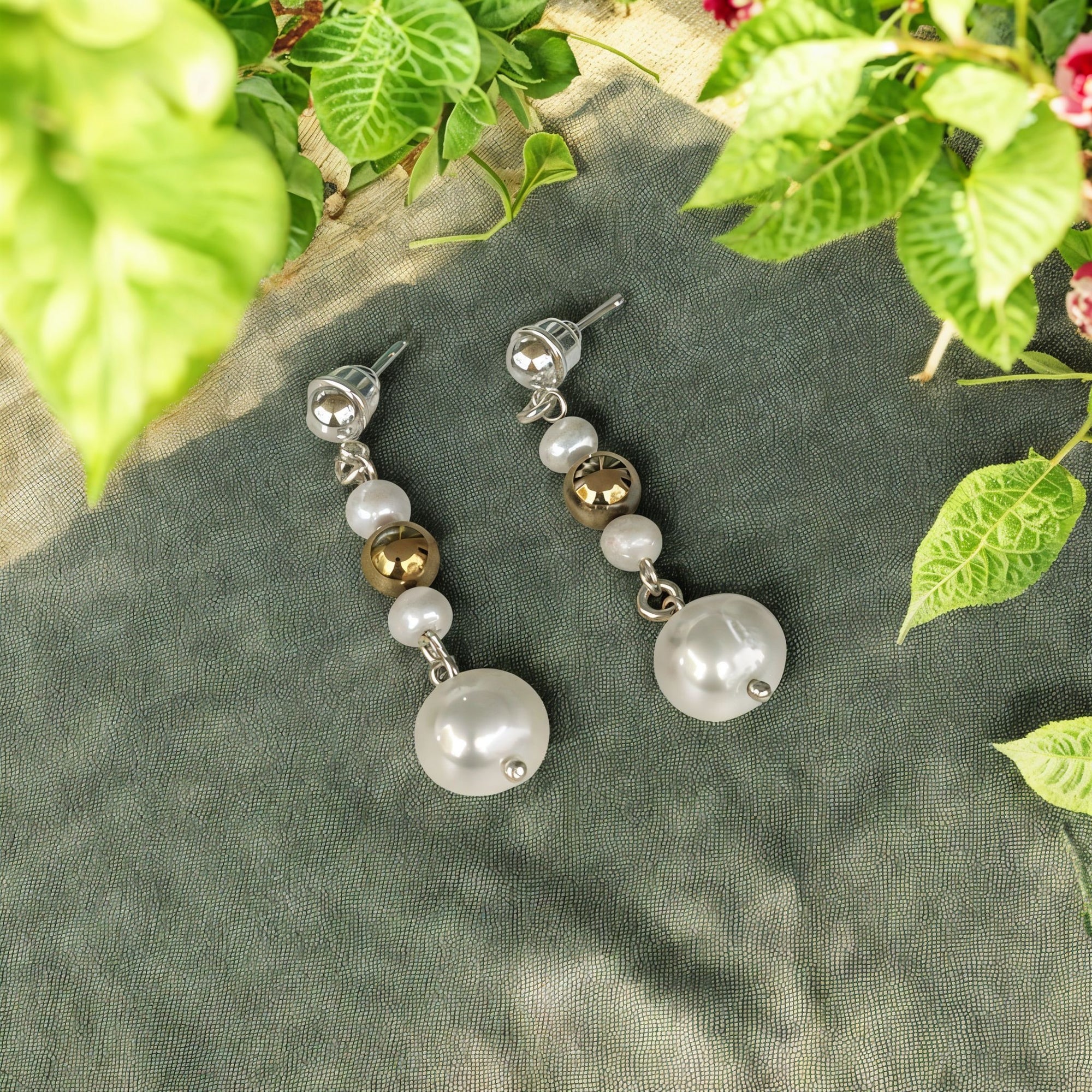 Kültür İncisi & Pirit Taşlı 925 Ayar Gümüş El Yapımı Küpe