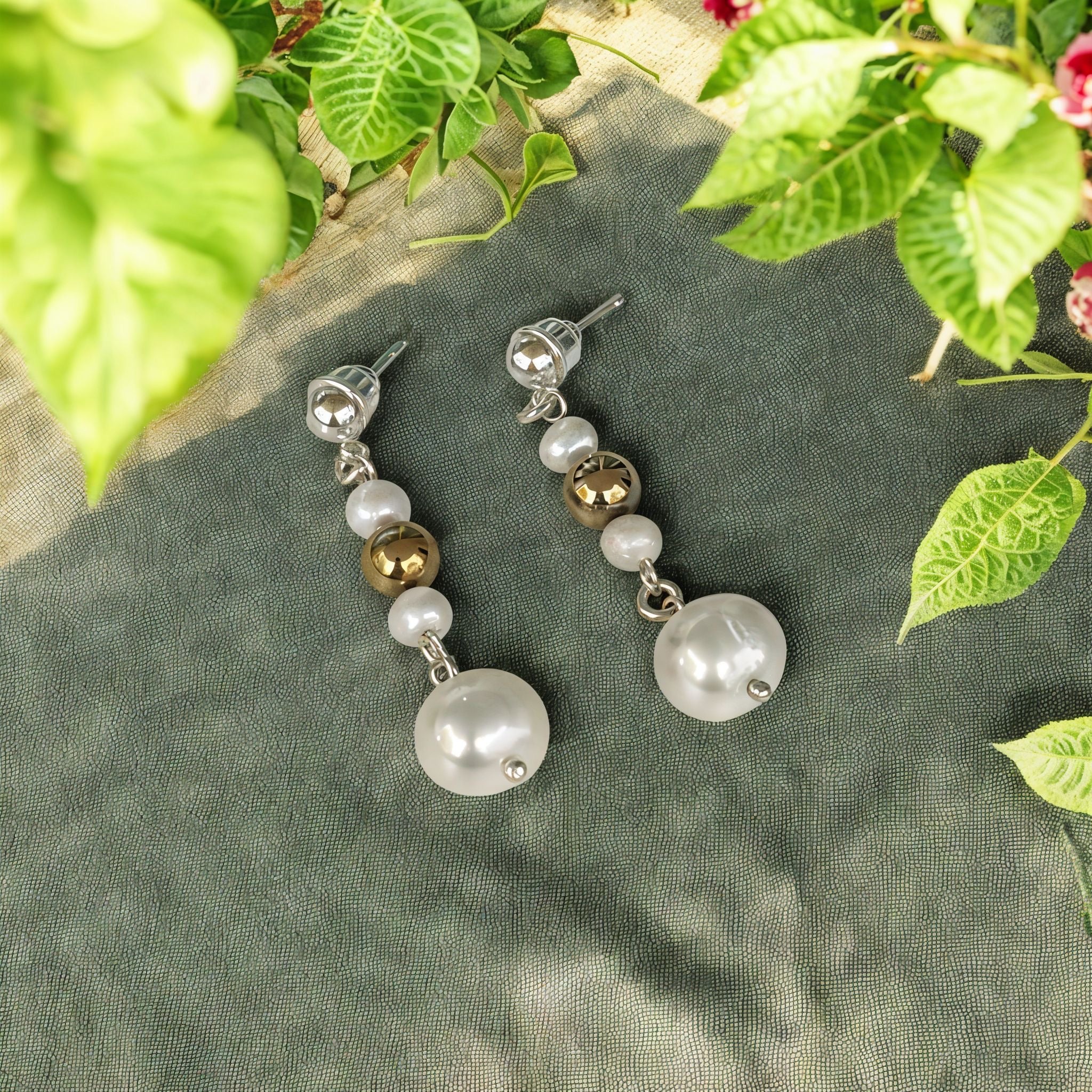 Kültür İncisi & Pirit Taşlı 925 Ayar Gümüş El Yapımı Küpe