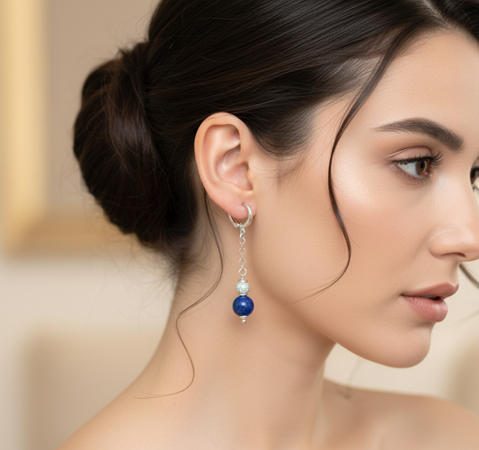 925 Ayar Gümüş Lapis Doğal Taş Sallantılı Küpe