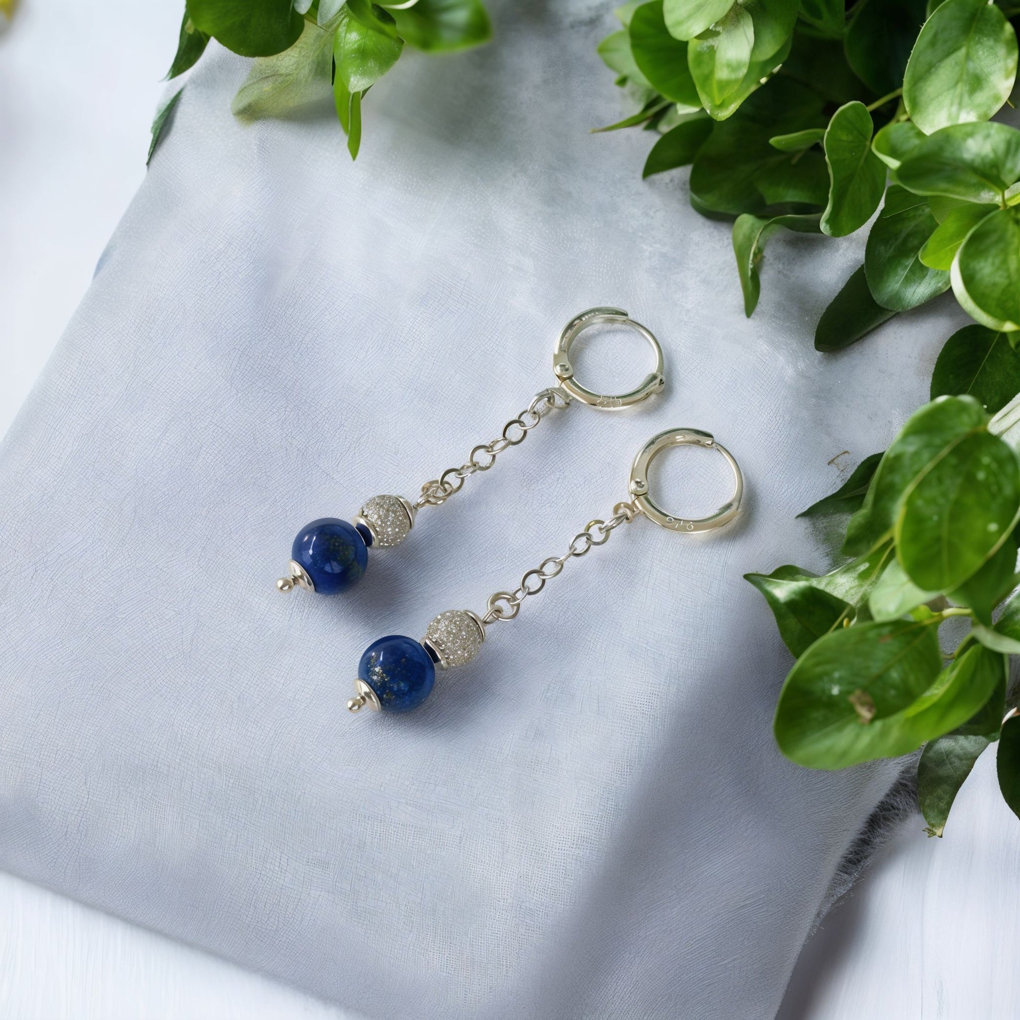 Lapis Doğal Taş 925 Ayar Gümüş Sallantılı Küpe