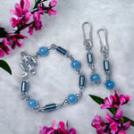 Mavi Ceyt & Hematit Doğal Taş Bileklik , Küpe