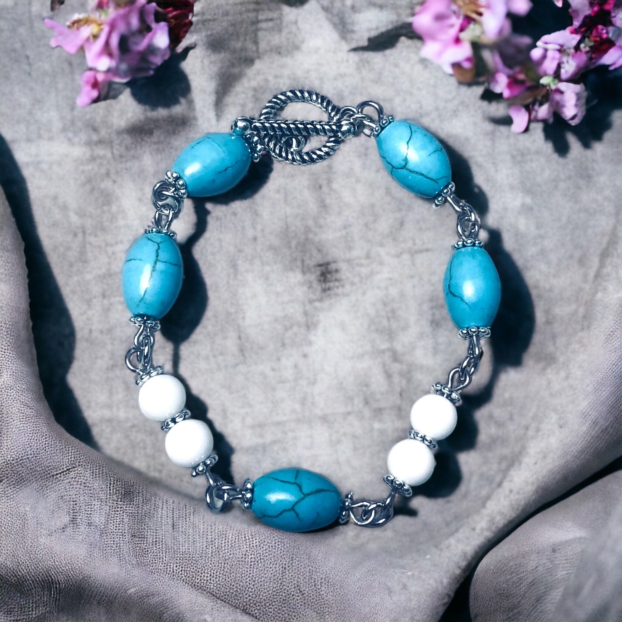 Turkuaz & Beyaz Mercan Doğal Taş Bileklik