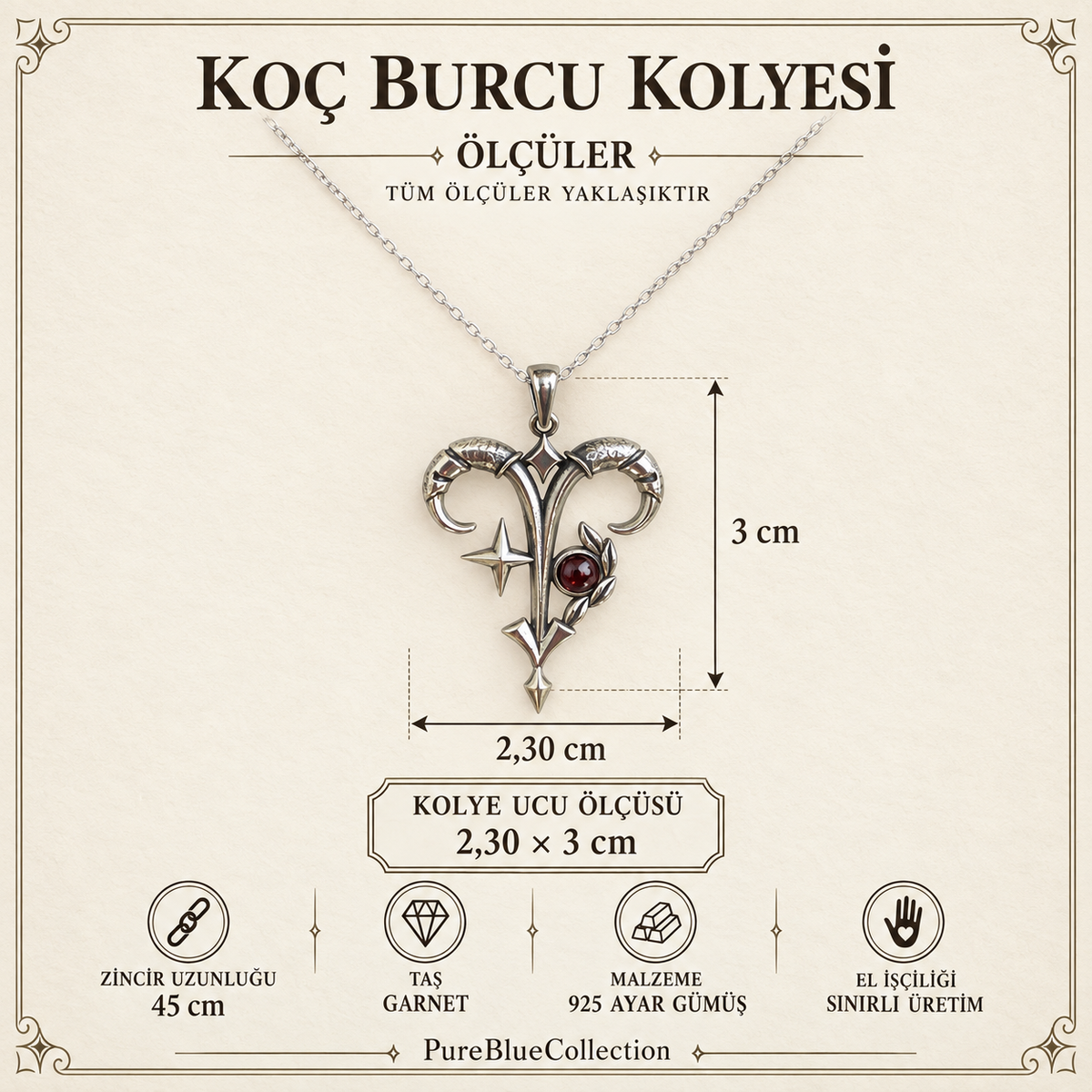 Koç Burcu Kolyesi – Garnet Taşlı